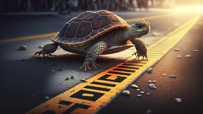 Vector image of a tortoise crossing a starting line